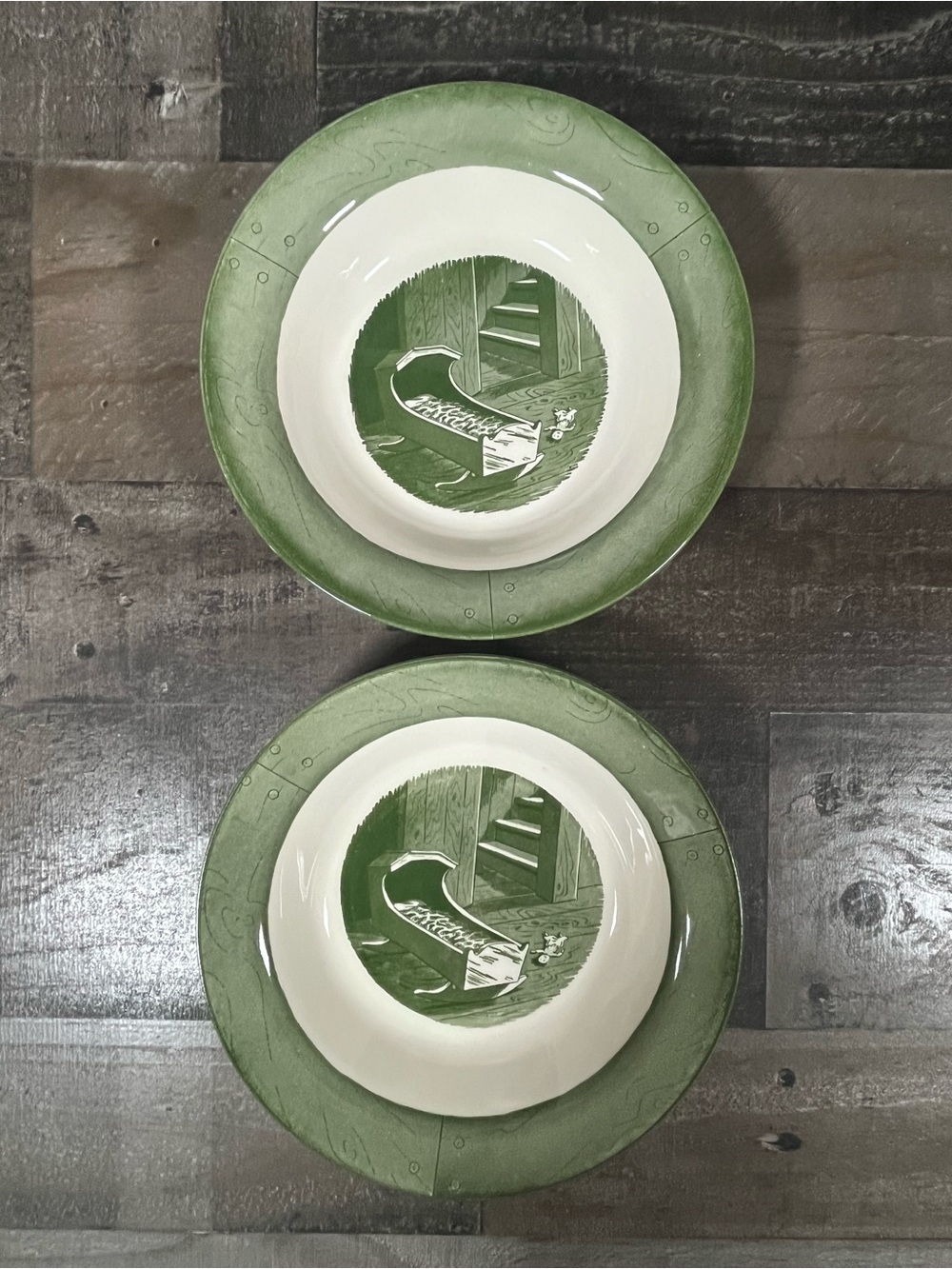 Set of 2 Vintage Royal China Colonial Homestead Rimmed Soup Bowls Baby Cradle